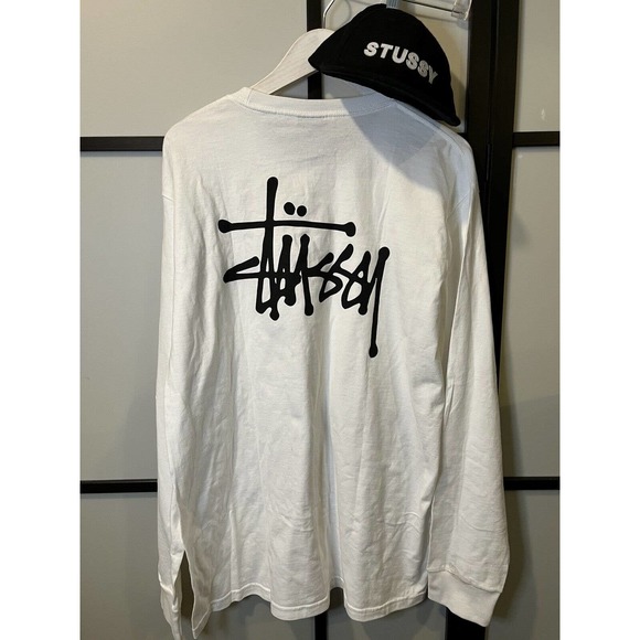 New Stussy L/S Crew Shirt White Large with Era Black Wool Cap Medium - Picture 1 of 7